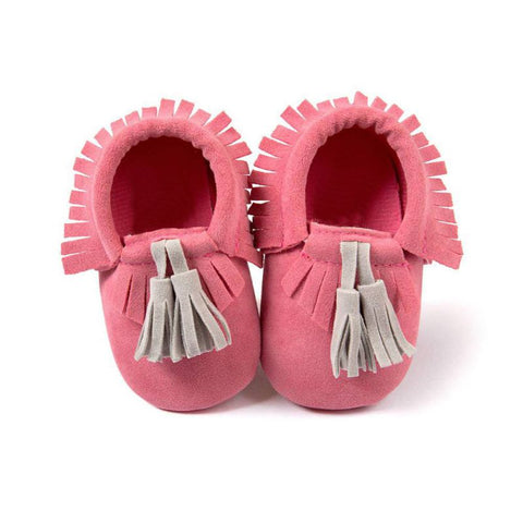 Magenta Moccasin with Gray Tassel - Soft PU Leather For Baby & Toddler