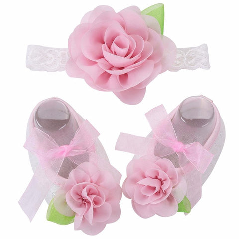 Angel Collection (Set) : Pink Flowers Shoes & Angel Lace Headband For Baby Angel (In One Set)!