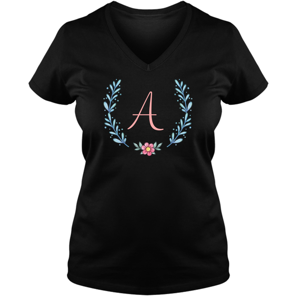 Unique Tee Personalized Wreath Custom Name Initial Winter  Ladies V Neck Tee Family Matching Clothing Set (Winter Wreath Collection)