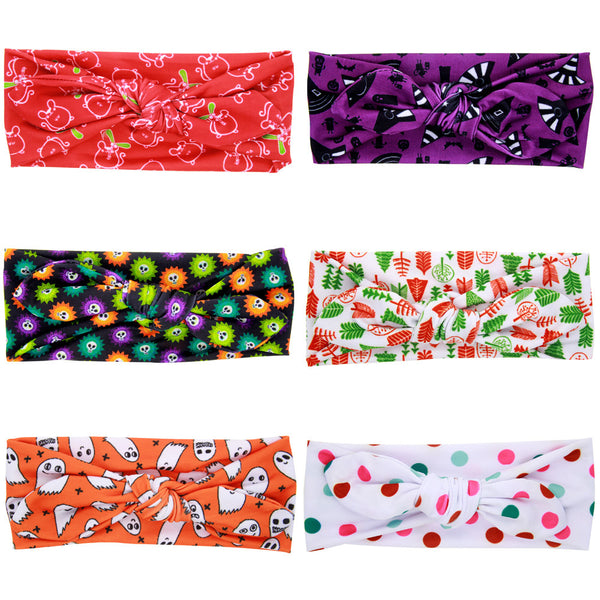Girl DIY Rabbit Ears Headband cartoon pattern dot Turban Knot Headwrap Hair Band Halloween gift