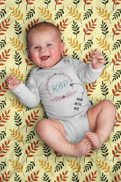 [FREE Shipping + 15% Off] Unique Gift Personalized Initial Colorful Wreath Blossom Baby Body Suit Family Matching Clothing Set [Expiry : Oct 12 (Fri)]