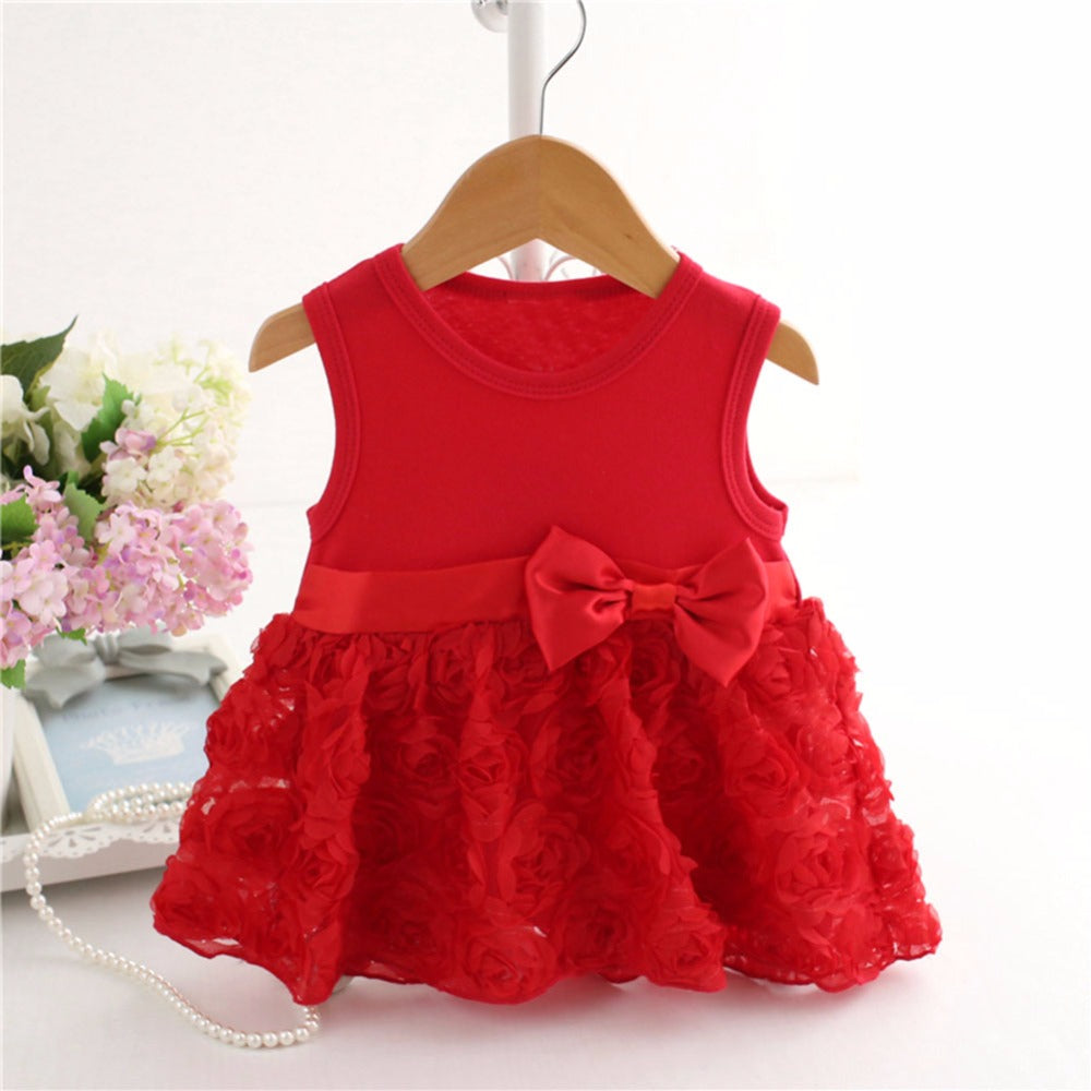 2019 New Baby Girls Red Flower Dresses (0-5 Years)