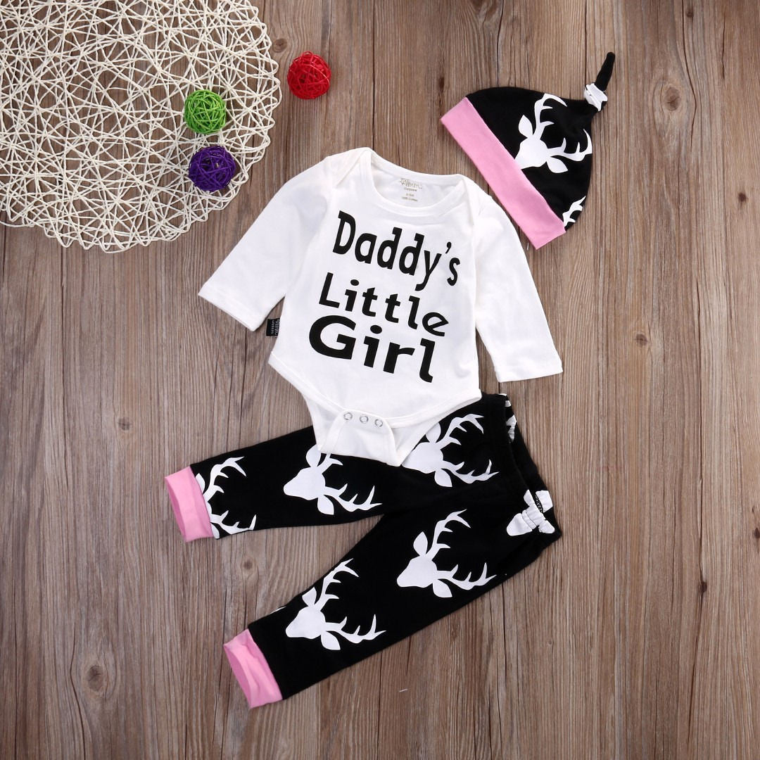 2016 Autumn New baby clothing set Baby Girls Long Sleeve Tops Romper +Long Pants Hat  2pcs newborn baby boy clothes set