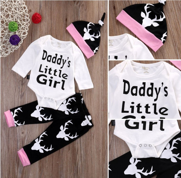 2016 Autumn New baby clothing set Baby Girls Long Sleeve Tops Romper +Long Pants Hat  2pcs newborn baby boy clothes set