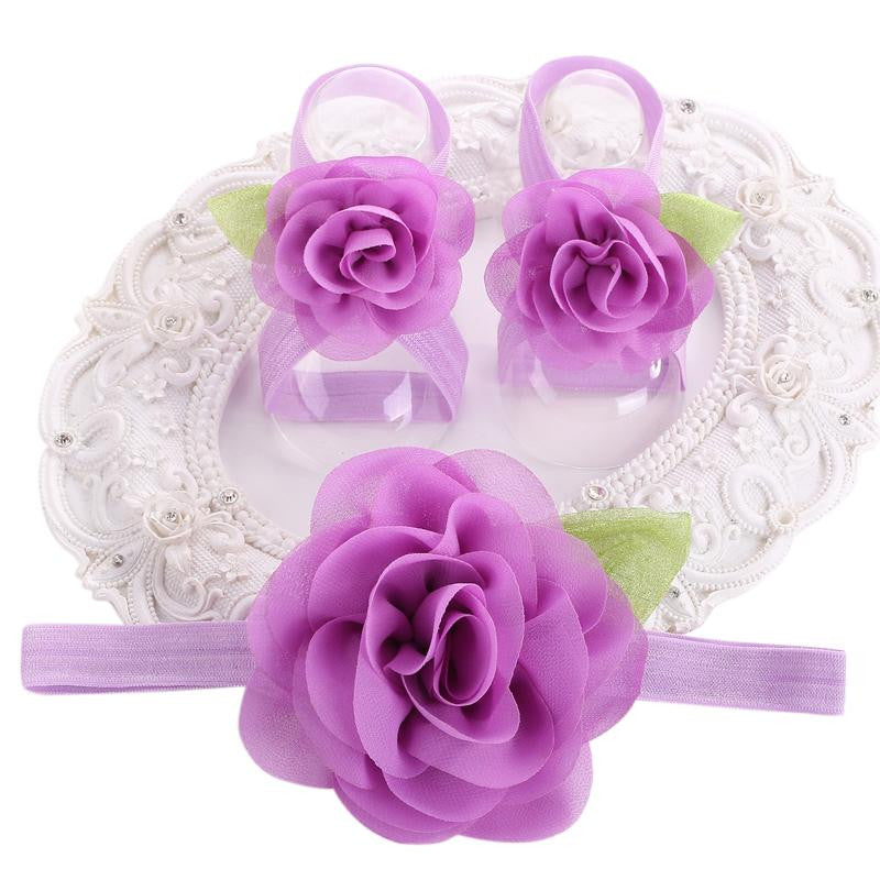 Gift For Infant Collection (Set) :  Flowers Woolen Shoes & Headband For Newborn Baby Girl (In One Set)!