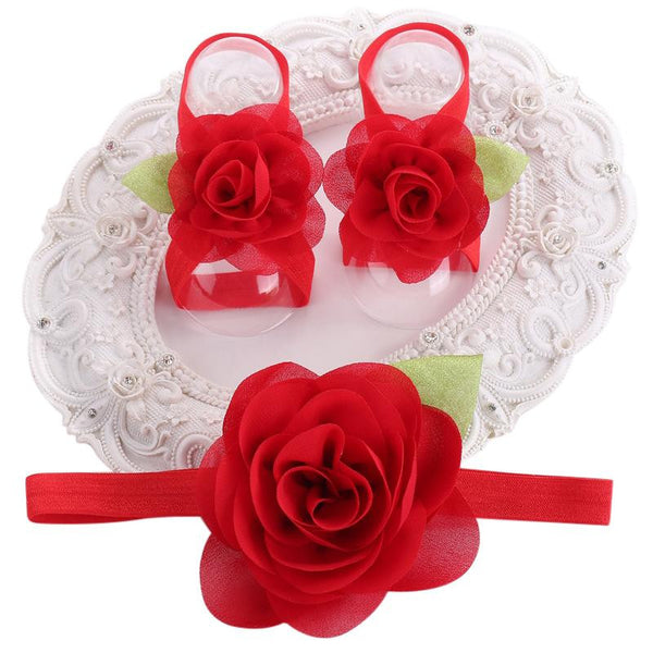 Infant Baptism Collection (Set) :  Flowers Woolen Shoes & Headband For Newborn Baby Girl (In One Set)! Hot Sales Item!