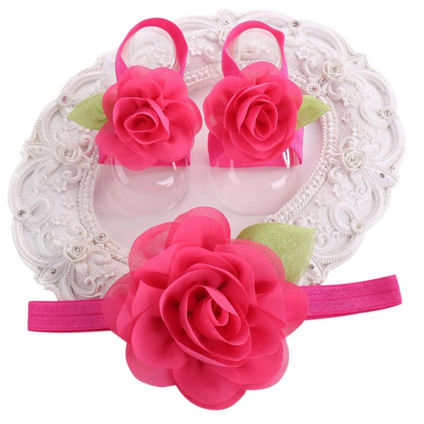 Gift For Infant Collection (Set) :  Flowers Woolen Shoes & Headband For Newborn Baby Girl (In One Set)!