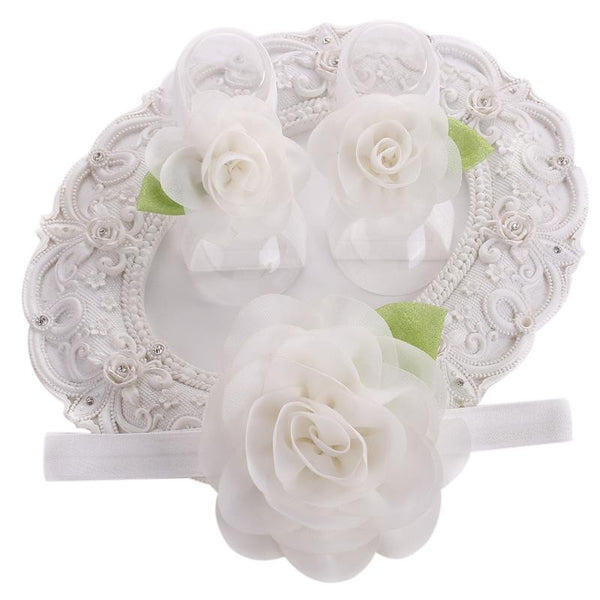 Gift For Infant Collection (Set) :  Flowers Woolen Shoes & Headband For Newborn Baby Girl (In One Set)!