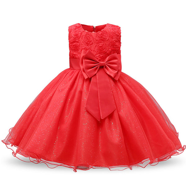 Little Girls’ 3D Flower Formal Wedding Bridesmaid Party Dress Sequin Dress Princess Tulle Dresses (Warm Color Series)