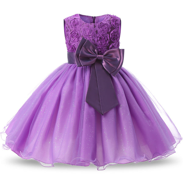Little Girls’ 3D Flower Formal Wedding Bridesmaid Party Dress Sequin Dress Princess Tulle Dresses (Cool Color Series)