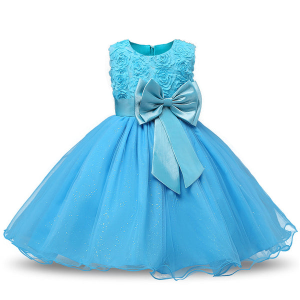 Little Girls’ 3D Flower Formal Wedding Bridesmaid Party Dress Sequin Dress Princess Tulle Dresses (Cool Color Series)