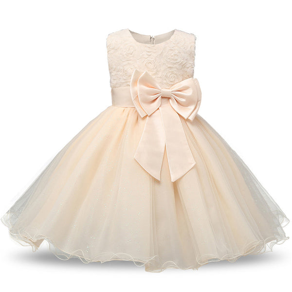 Little Girls’ 3D Flower Formal Wedding Bridesmaid Party Dress Sequin Dress Princess Tulle Dresses (Warm Color Series)