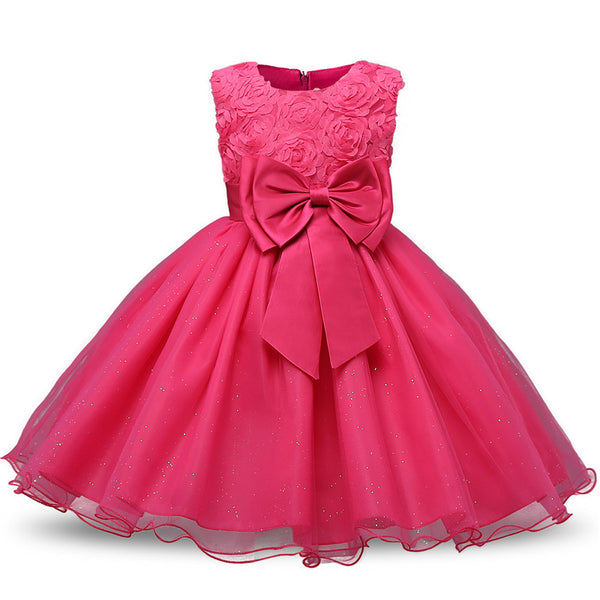 Little Girls’ 3D Flower Formal Wedding Bridesmaid Party Dress Sequin Dress Princess Tulle Dresses (Warm Color Series)