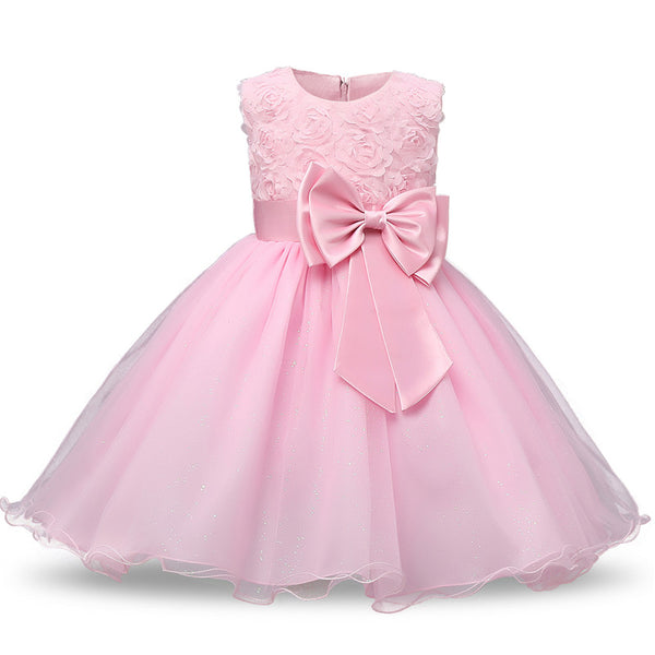 Little Girls’ 3D Flower Formal Wedding Bridesmaid Party Dress Sequin Dress Princess Tulle Dresses (Warm Color Series)