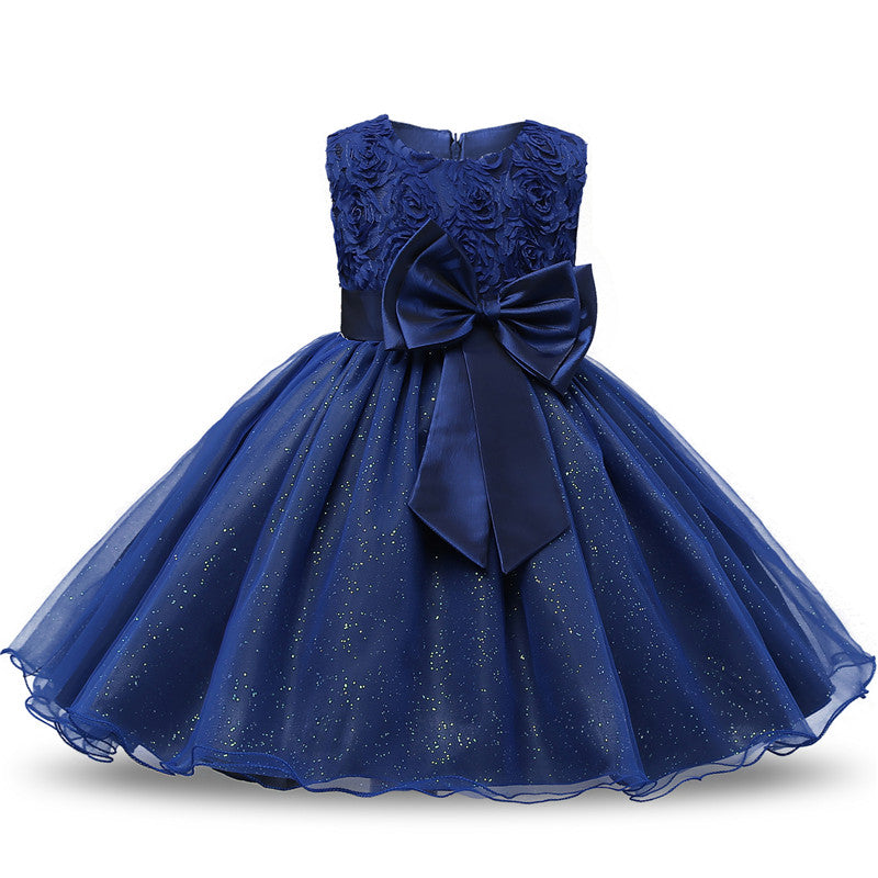 Little Girls’ 3D Flower Formal Wedding Bridesmaid Party Dress Sequin Dress Princess Tulle Dresses (Cool Color Series)