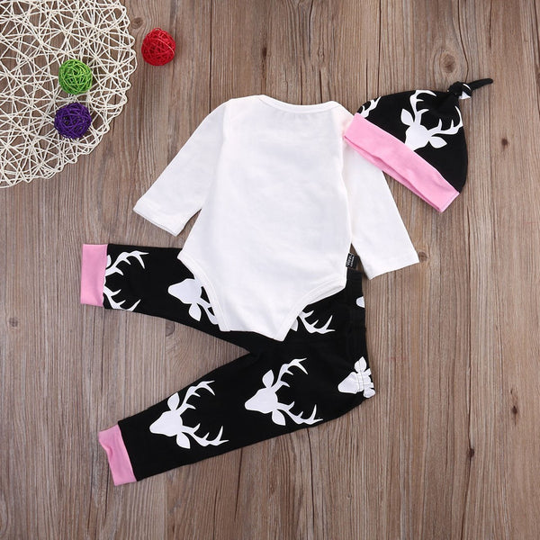 2016 Autumn New baby clothing set Baby Girls Long Sleeve Tops Romper +Long Pants Hat  2pcs newborn baby boy clothes set