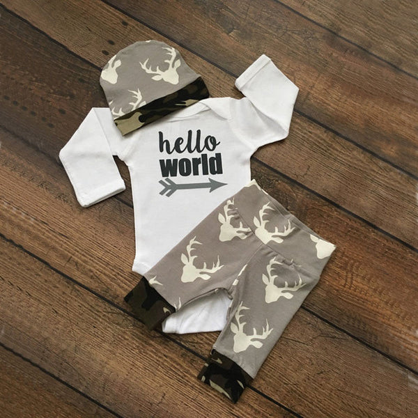 New Infant Long Sleeve Set Clolthing (Top Romper+Deer Leggings Pants+Hat)  3PCS/Set