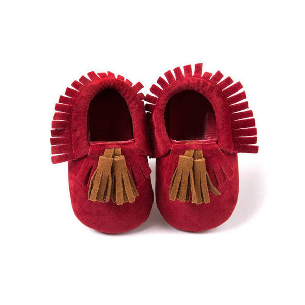 Red Moccasin with Brown Tassel - Soft PU Leather For Baby & Toddler
