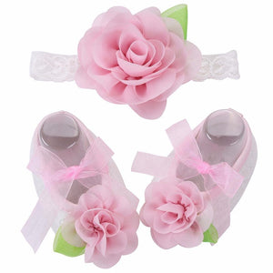 Angel Collection (Set) : Pink Flowers Shoes & Angel Lace Headband For Baby Angel (In One Set)!