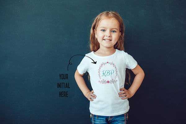 [FREE Shipping + 10% Off] Unique Gift Personalized Initial Colorful Wreath Blossom Toddler Tees Family Matching Clothing Set [Expiry : Oct 12 (Fri)]