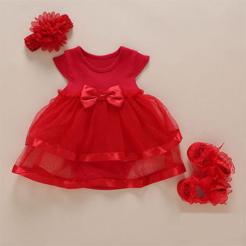 New Arrival Baby Girls Lace Red Classic Dress Set (0-2years)
