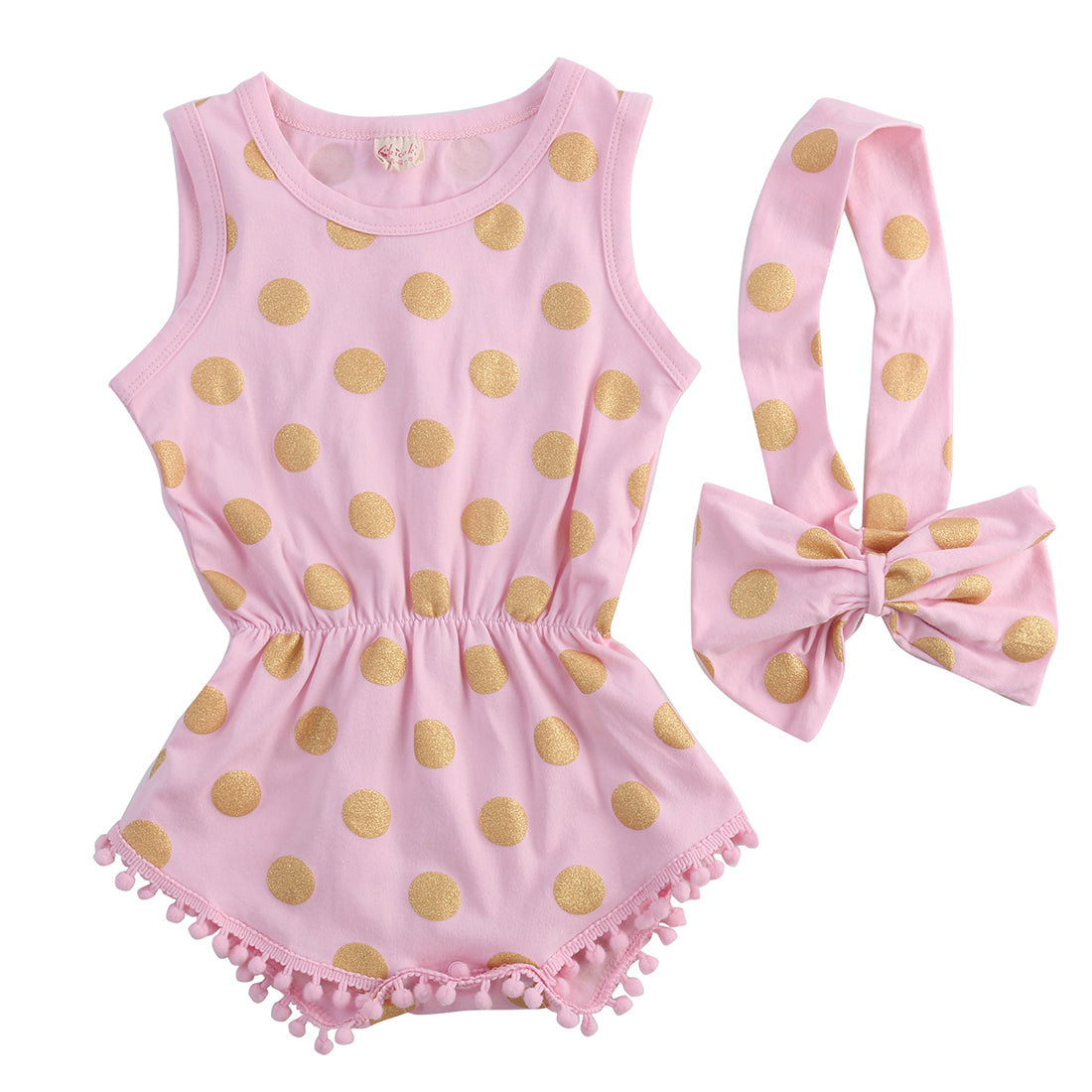 Baby Girls Summer Bodysuit Short Sleeve Princess Dot Tassel Bebes Outfit  (0-24M )