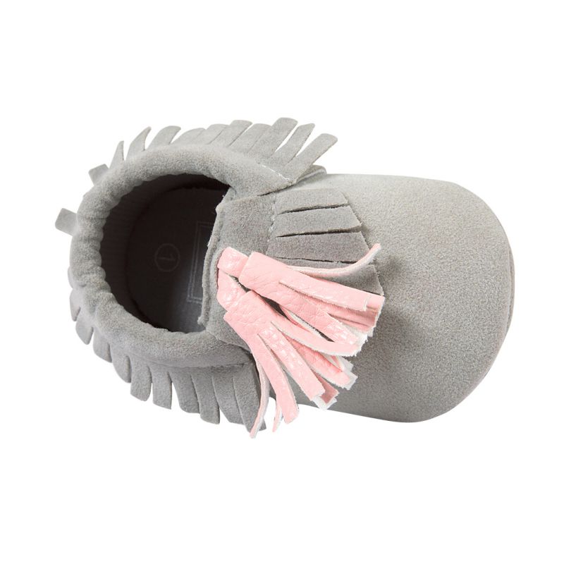 Gray Moccasin with Pink Tassel - Soft PU Leather For Baby & Toddler