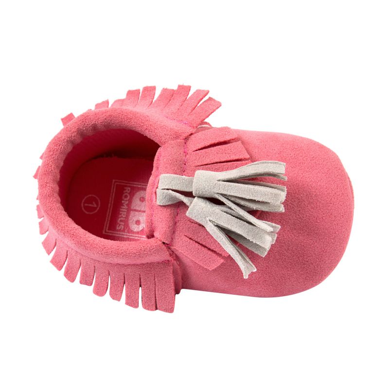 Magenta Moccasin with Gray Tassel - Soft PU Leather For Baby & Toddler