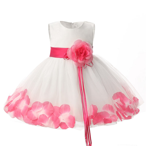 Girl Tutu Color Flower Petals Bow White Bridal Dress for Toddler Girl ( 4 - 24 Months )