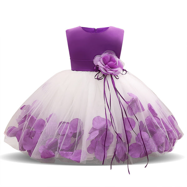 Girl Tutu Flower Petals Bow Bridal Dress for Toddler Girl ( 4 - 24 Months )