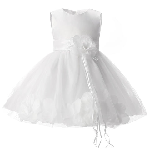 Girl Tutu Color Flower Petals Bow White Bridal Dress for Toddler Girl ( 4 - 24 Months )