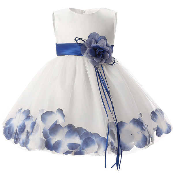 Girl Tutu Color Flower Petals Bow White Bridal Dress for Toddler Girl ( 4 - 24 Months )
