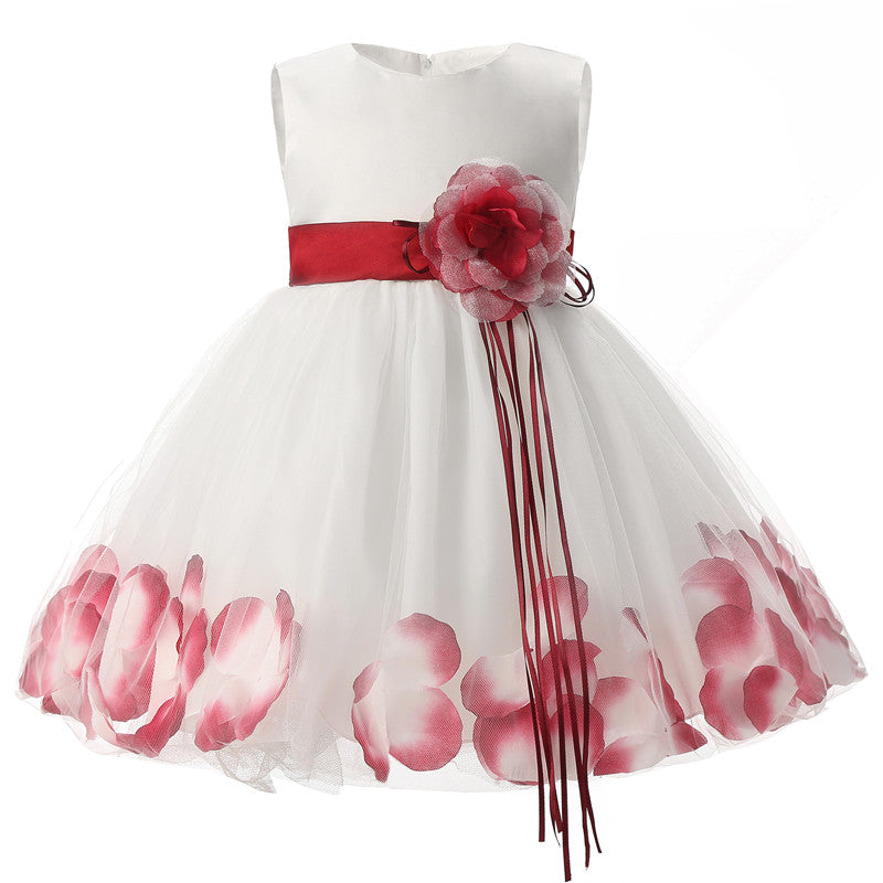 Girl Tutu Color Flower Petals Bow White Bridal Dress for Toddler Girl ( 4 - 24 Months )