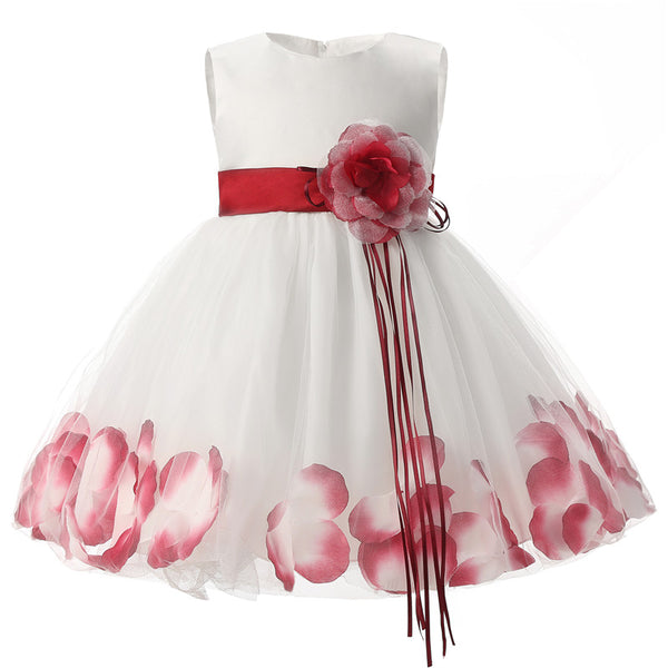 Girl Tutu Color Flower Petals Bow White Bridal Dress for Toddler Girl ( 4 - 24 Months )