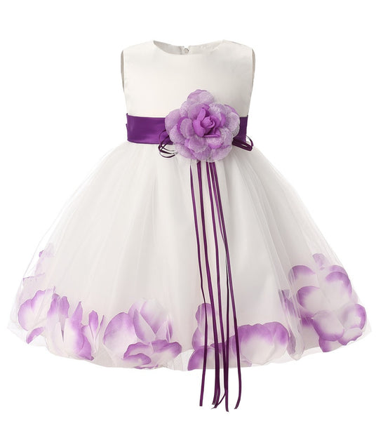 Girl Tutu Color Flower Petals Bow White Bridal Dress for Toddler Girl ( 4 - 24 Months )