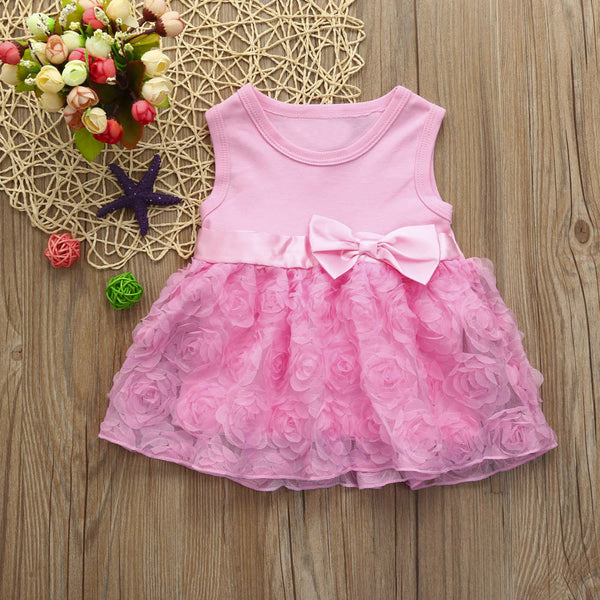 2019 New Baby Girls Pink Flower Dresses (0-5 Years)