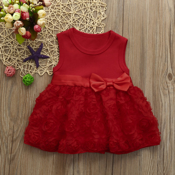 2019 New Baby Girls Red Flower Dresses (0-5 Years)