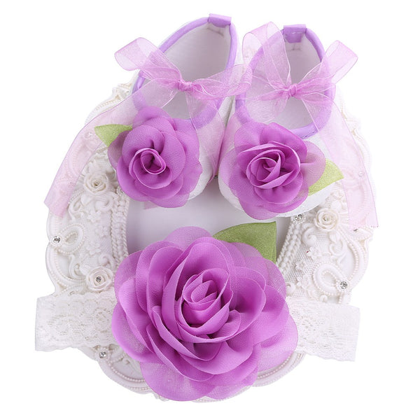  Purple Flowers Shoes & Angel Lace Headband For Baby Angel 