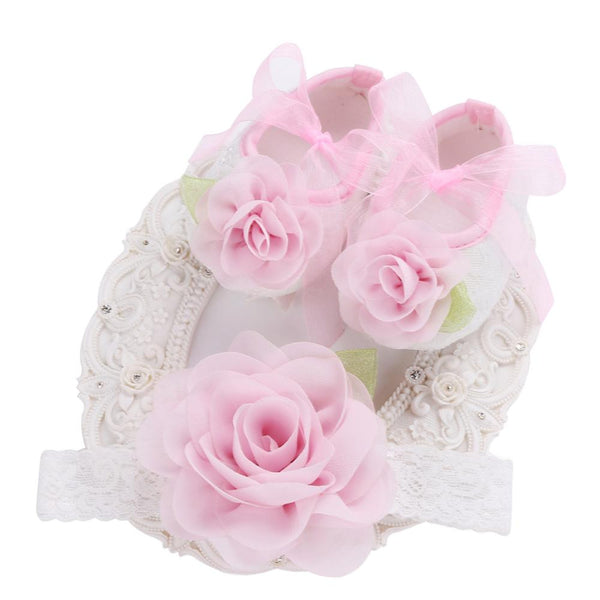 Angel Collection (Set) : Pink Flowers Shoes & Angel Lace Headband For Baby Angel (In One Set)!
