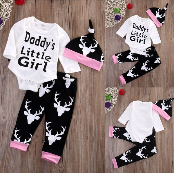 2016 Autumn New baby clothing set Baby Girls Long Sleeve Tops Romper +Long Pants Hat  2pcs newborn baby boy clothes set