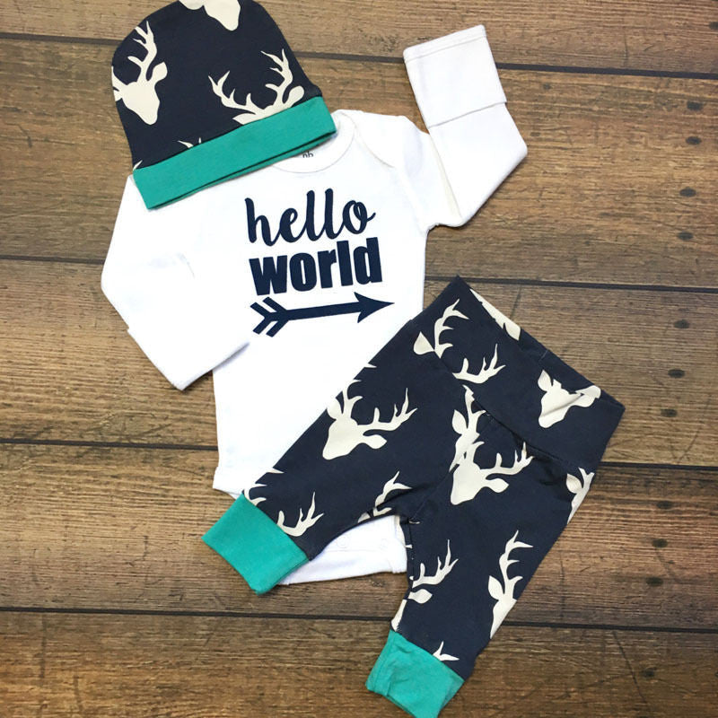 New Infant Long Sleeve Set Clolthing (Top Romper+Deer Leggings Pants+Hat)  3PCS/Set