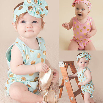 Baby Girls Summer Bodysuit Short Sleeve Princess Dot Tassel Bebes Outfit  (0-24M )