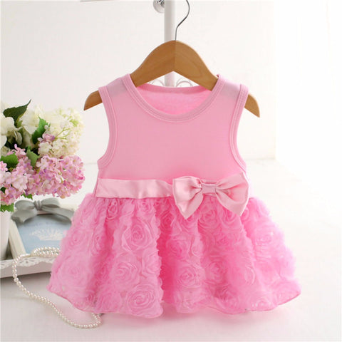 2019 New Baby Girls Pink Flower Dresses (0-5 Years)