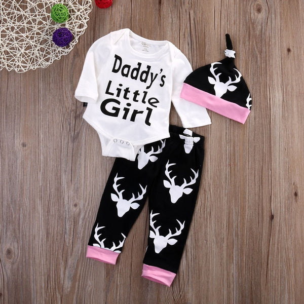 2016 Autumn New baby clothing set Baby Girls Long Sleeve Tops Romper +Long Pants Hat  2pcs newborn baby boy clothes set