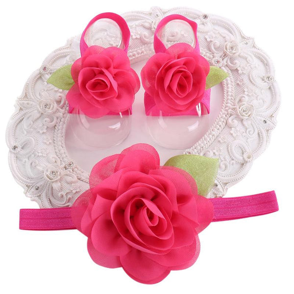 Gift For Baby Shower Collection (Set) :  Flowers Woolen Shoes & Headband For Newborn Baby Girl (In One Set)! Hot Sales Item!