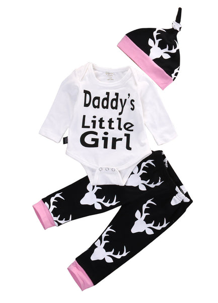 2016 Autumn New baby clothing set Baby Girls Long Sleeve Tops Romper +Long Pants Hat  2pcs newborn baby boy clothes set