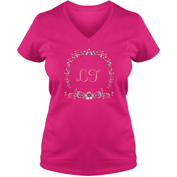 [FREE Shipping + 15% OFF] Unique Personalized Initial Colorful Wreath Blossom Ladies V Neck Tee Family Matching Clothing Set [Expiry : Oct 12 (Fri)]