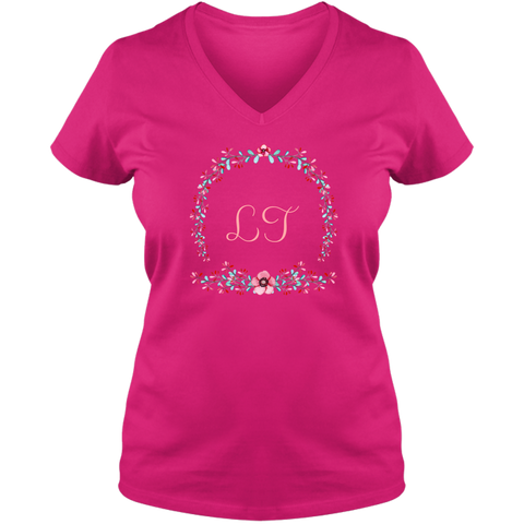 [FREE Shipping + 15% OFF] Unique Personalized Initial Colorful Wreath Blossom Ladies V Neck Tee Family Matching Clothing Set [Expiry : Oct 12 (Fri)]