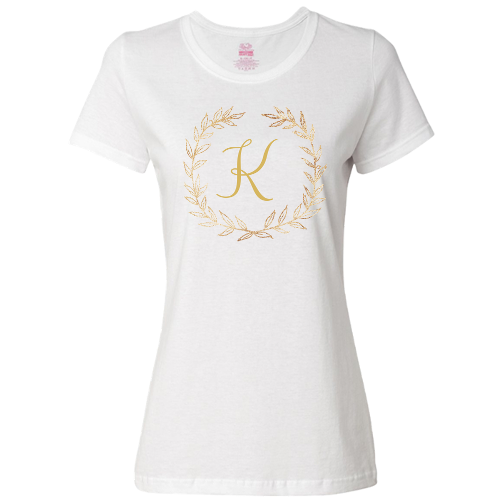 Unique Personalized Custom Name Initial Golden Wreath Ladies Classic Tees Family Matching Clothing Set