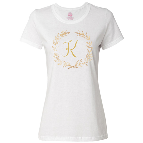 Unique Personalized Custom Name Initial Golden Wreath Ladies Classic Tees Family Matching Clothing Set